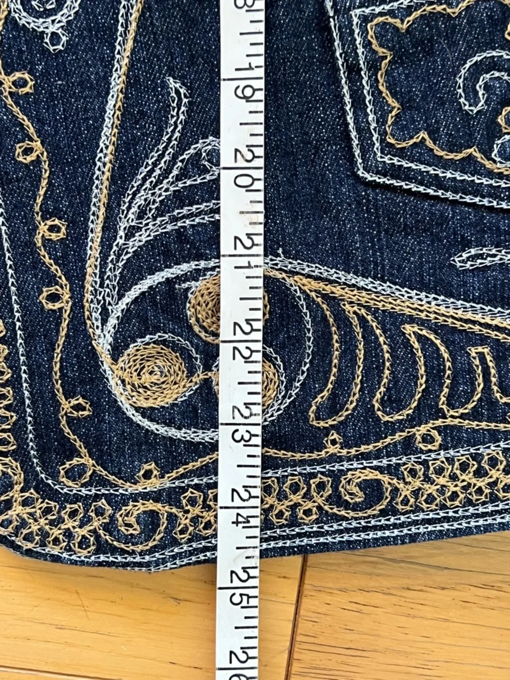 Coldwater Creek Navy Denim Vest with Gold Embroidery - Picture 7 of 7